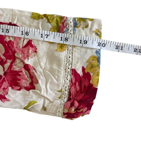 J Jill Petite L Cottage Floral Tunic Boho Boxy Blouse 3/4 Sleeve Lace Trim Rayon - Picture 14 of 16